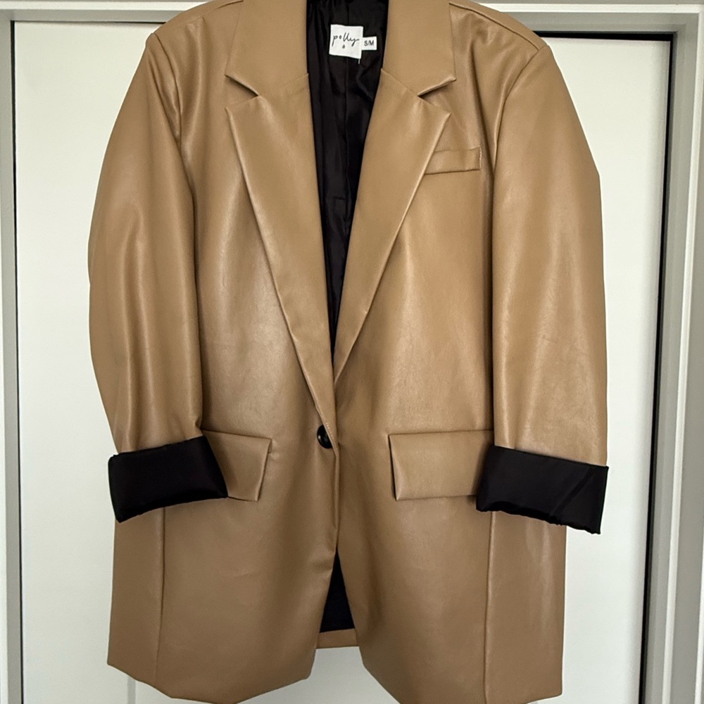 Princess Polly Faux Leather Blazer in Tan, size s/m